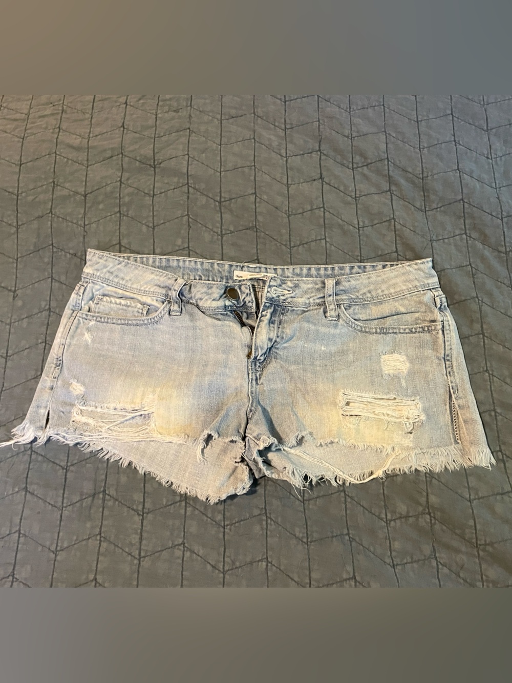 Light Blue Distressed Denim Shorts - Women